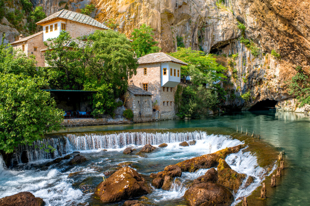 Small,Village,Blagaj,On,Buna,Spring,And,Waterfall,In,Bosnia